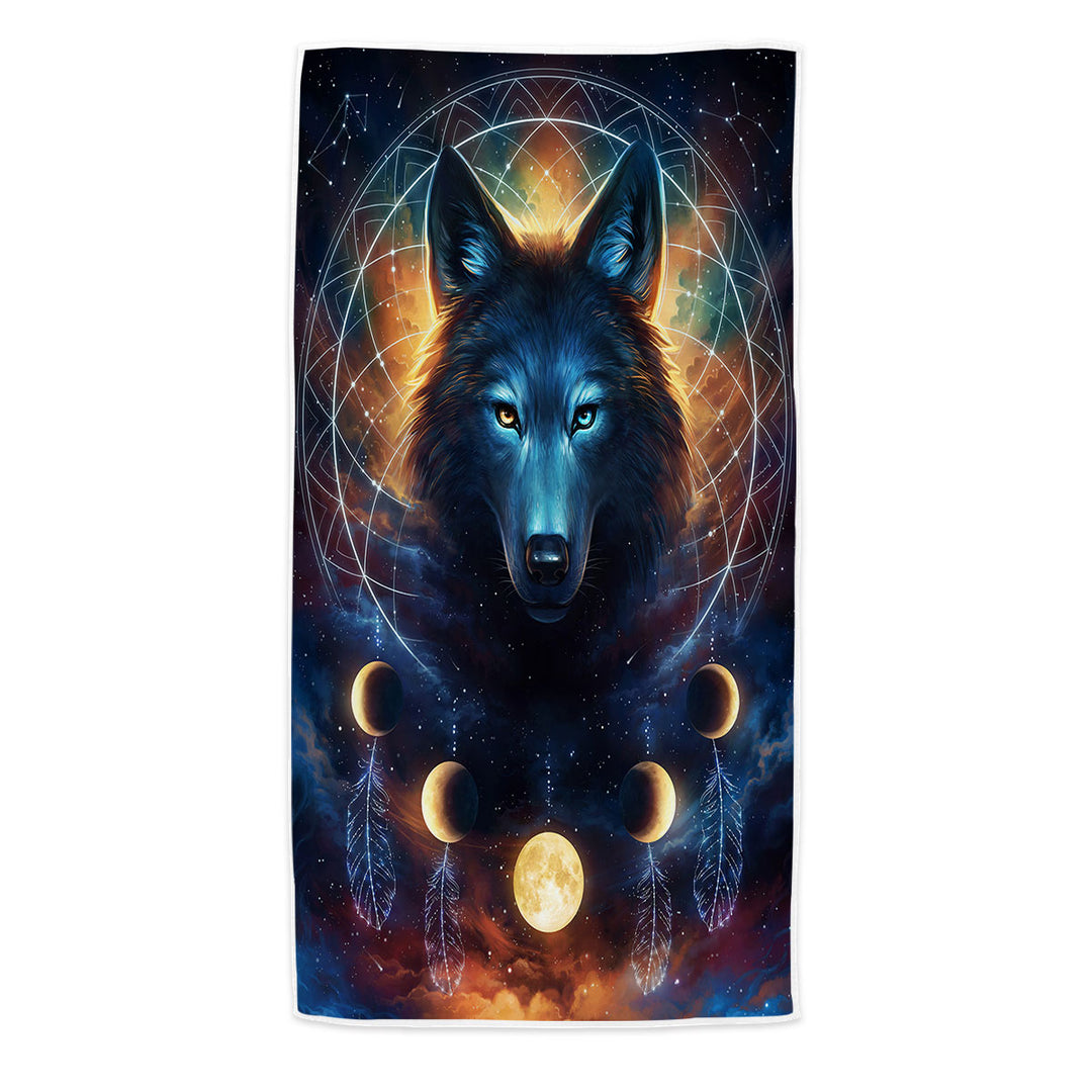 Dreamcatcher Space Moon Wolf Beach Towel