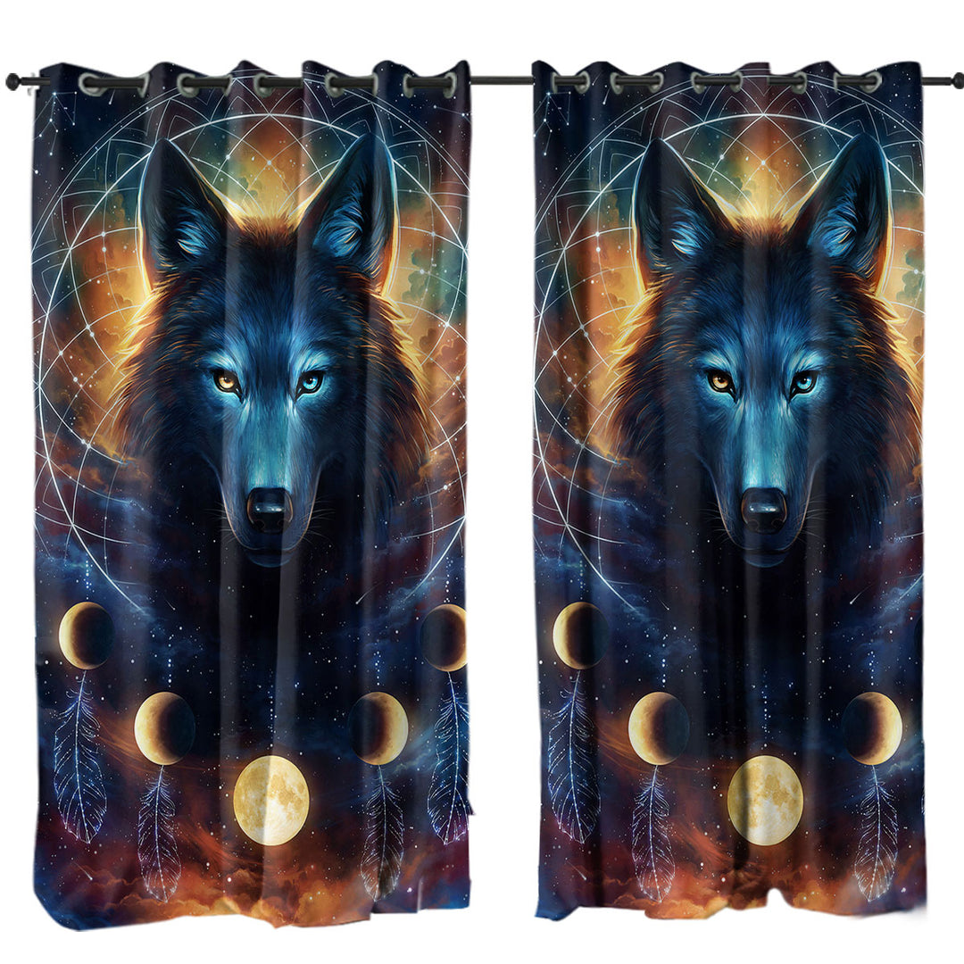 Dreamcatcher Space Moon Wolf Eyelet Curtains