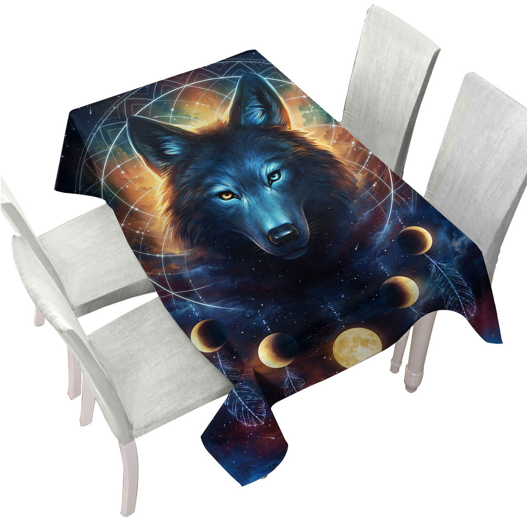 Dreamcatcher Space Moon Wolf Tablecloth