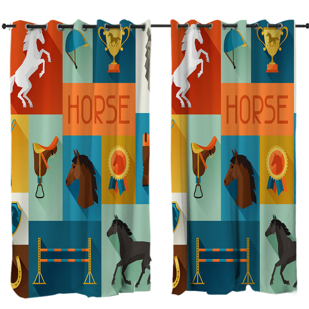 Dressage Horse Riding Mix Curtains for Bedroom