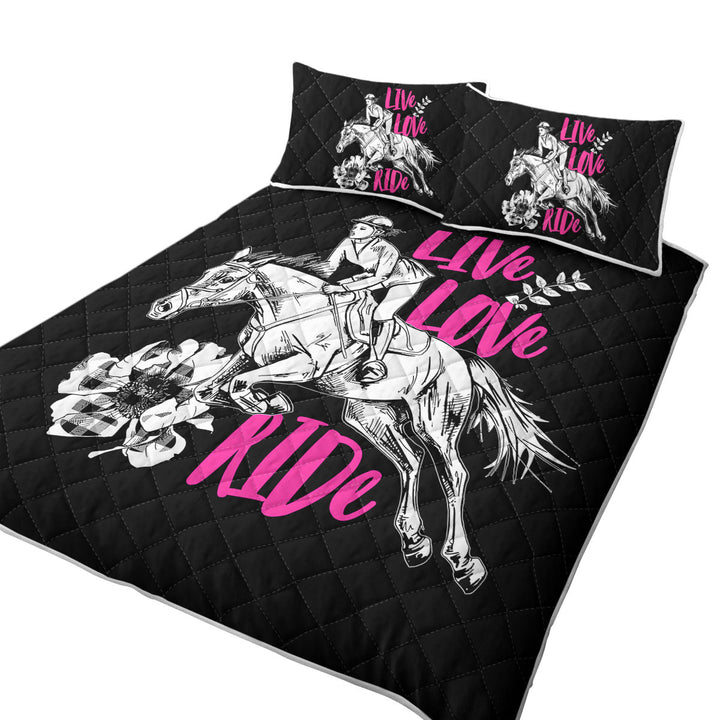 Dressage Live Love Ride Horse Riding King Size Quilt Sets