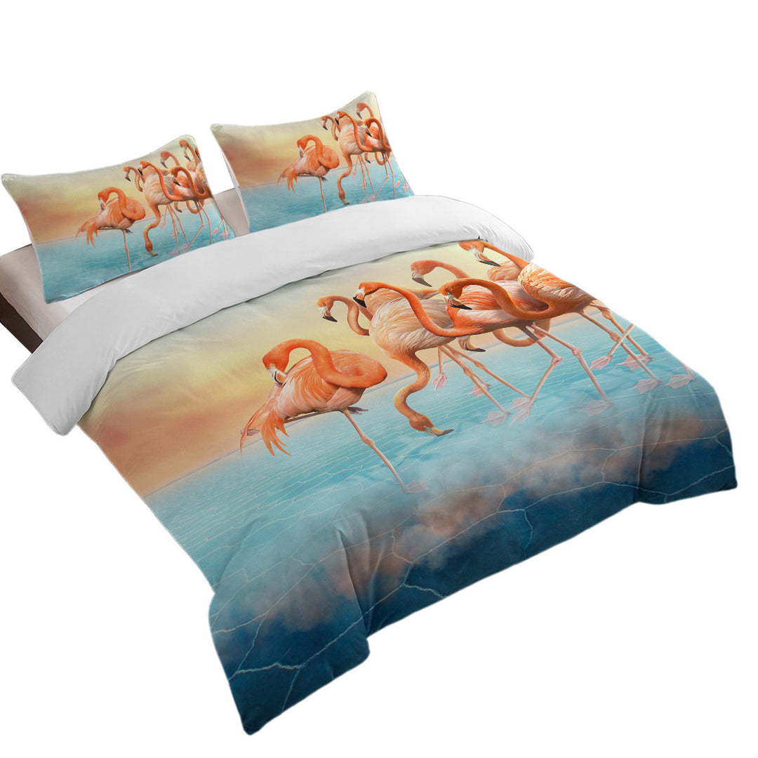 Dry Lake Flamingos Duvet Cover