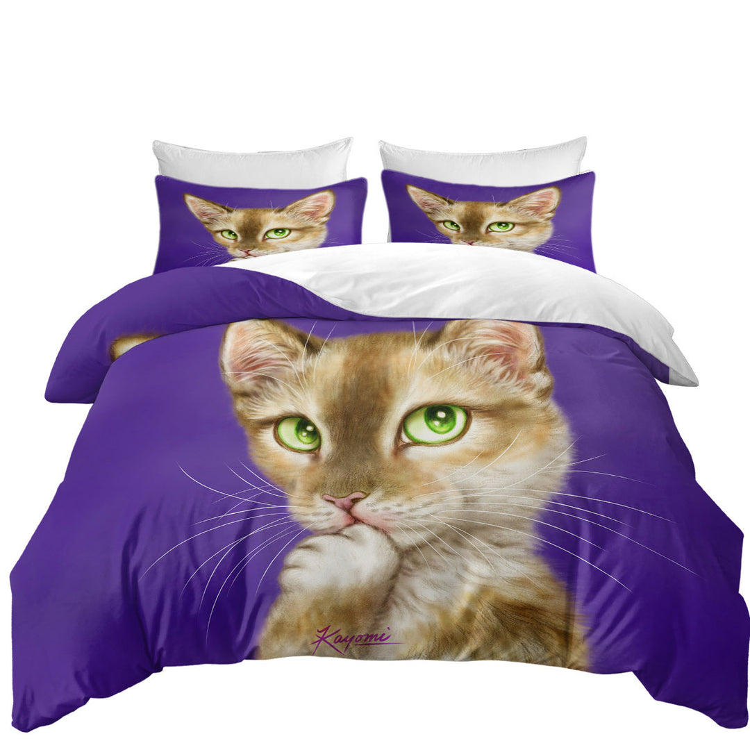 Duvet Cover Queen with Cats Art Gorgeous Green Eyes Lady Cat