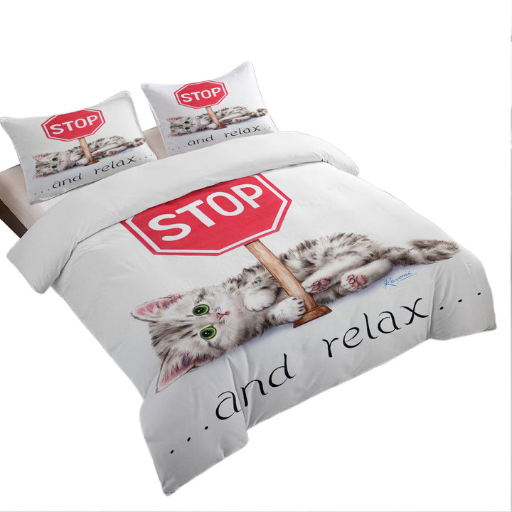 Duvet Cover Queen with Cool Cats Encouraging Quote Cute Kitten