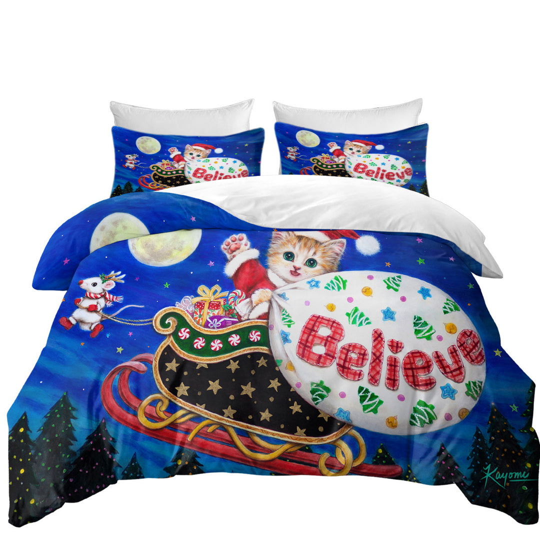 Duvet Cover Queen with Cute Christmas Design Mouse and Cat