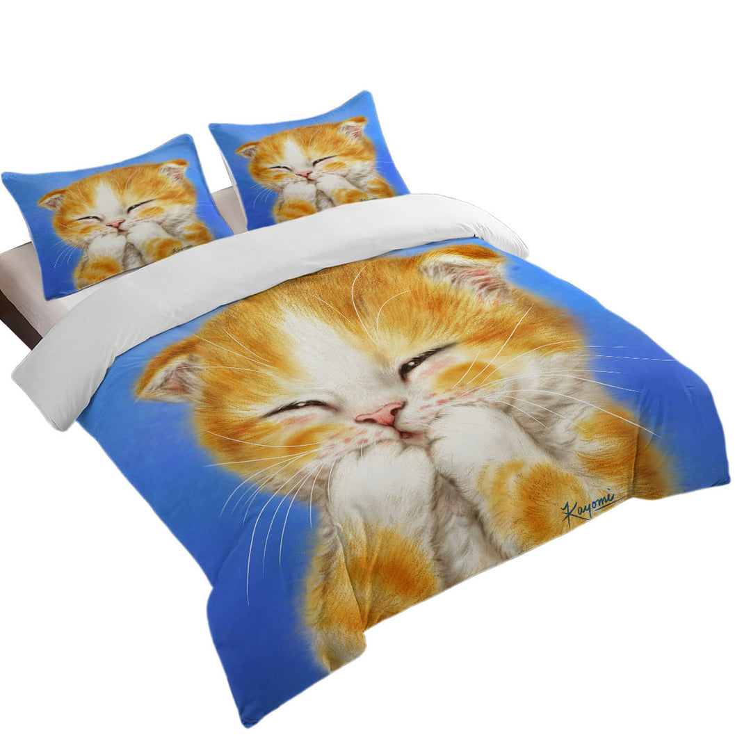 Duvet Cover Queen with Cute Kids Designs Adorable Shy Ginger Cat