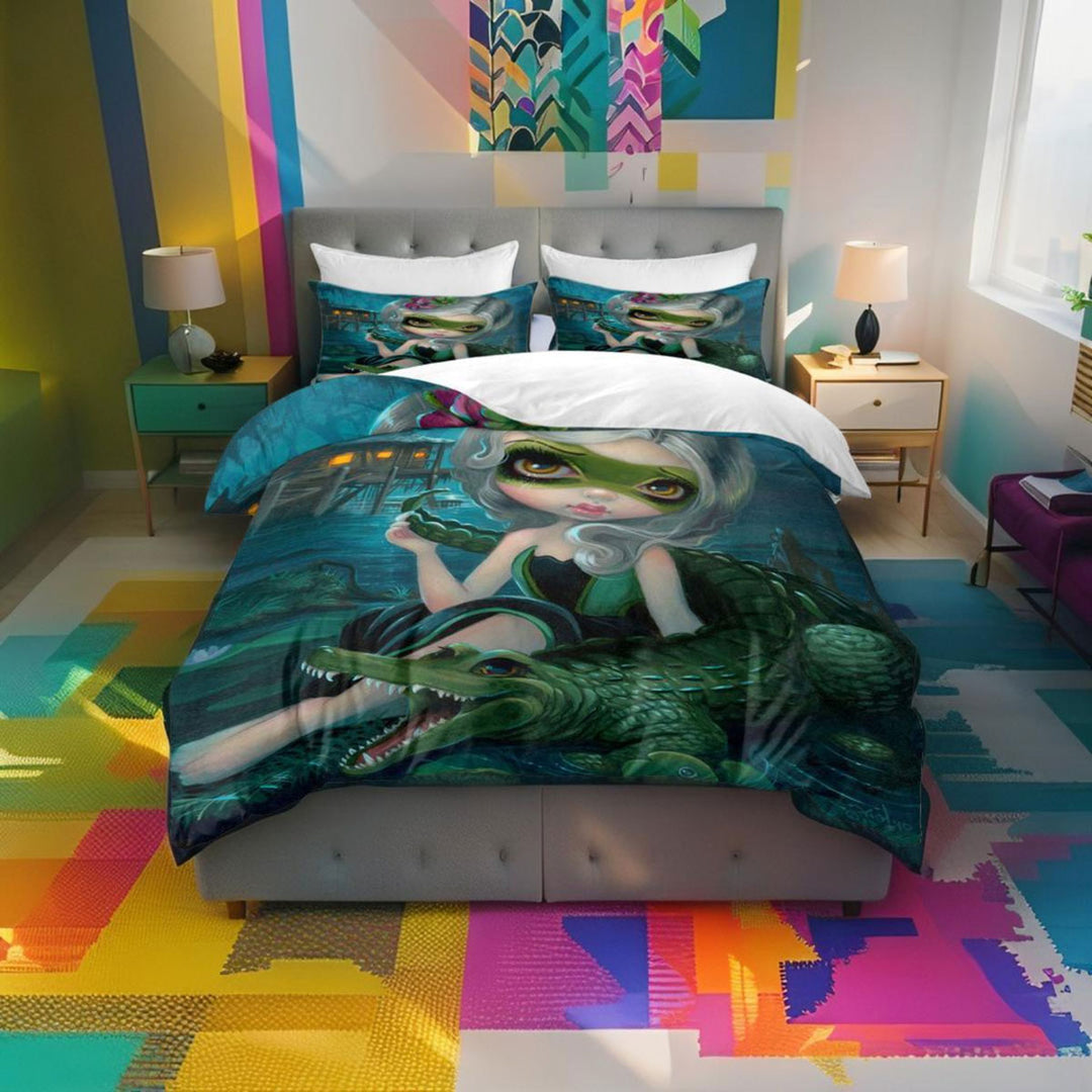 Duvet Cover of Cool Fantasy Art the Alligator Girl
