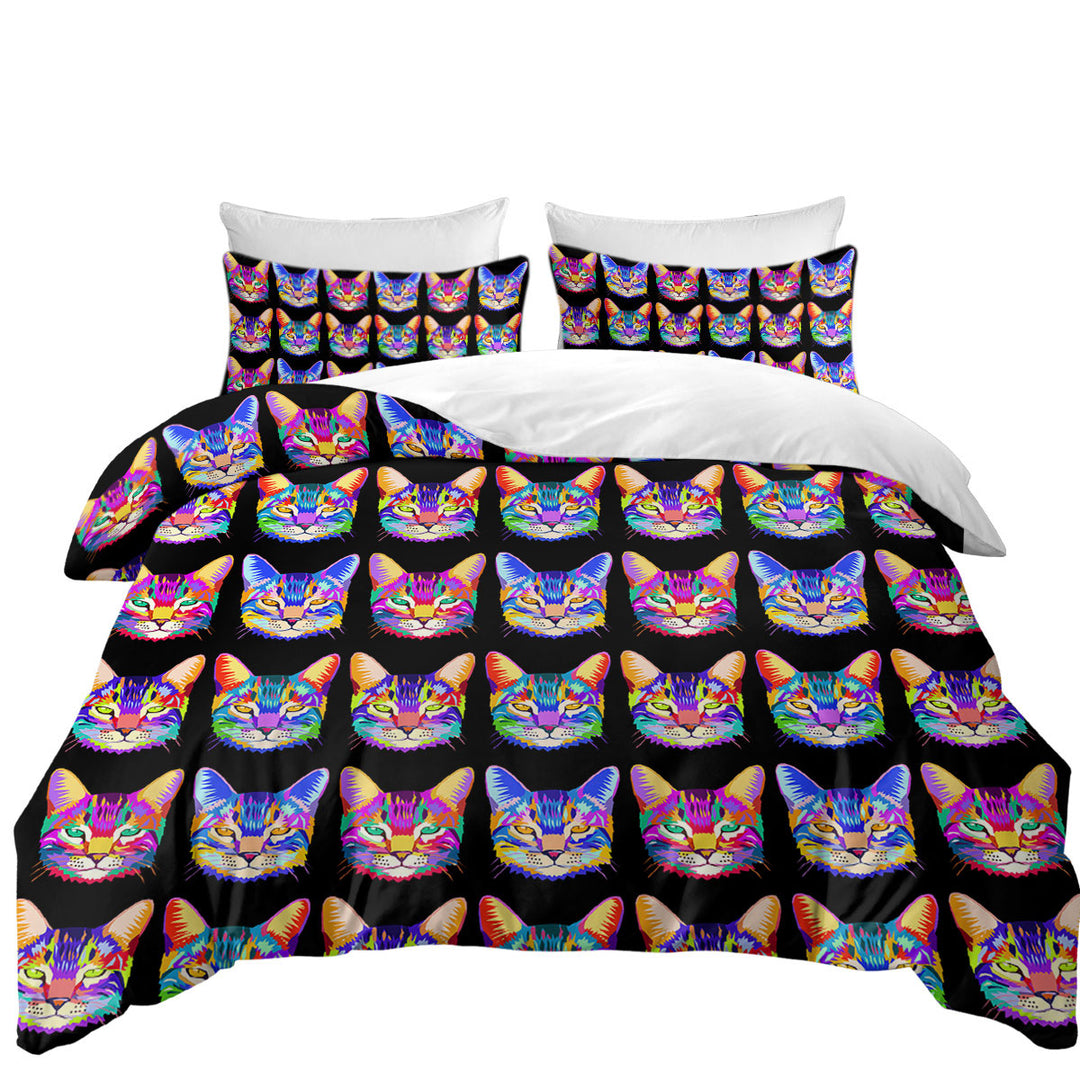 Duvet Cover sale with Cool Colorful Cat Face Pattern