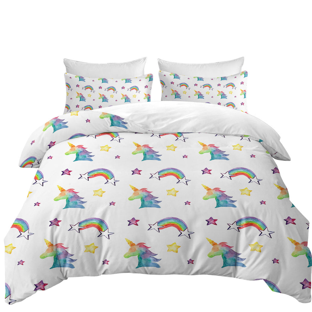 Duvet Cover set with Colorful Rainbows Unicorns and Stars
