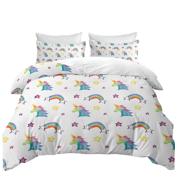 Duvet Cover set with Colorful Rainbows Unicorns and Stars