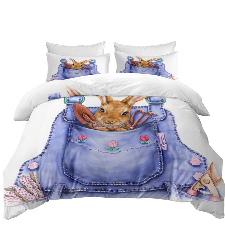 Duvet Cover set with Cute Animal Art Bunny Overall Pocket