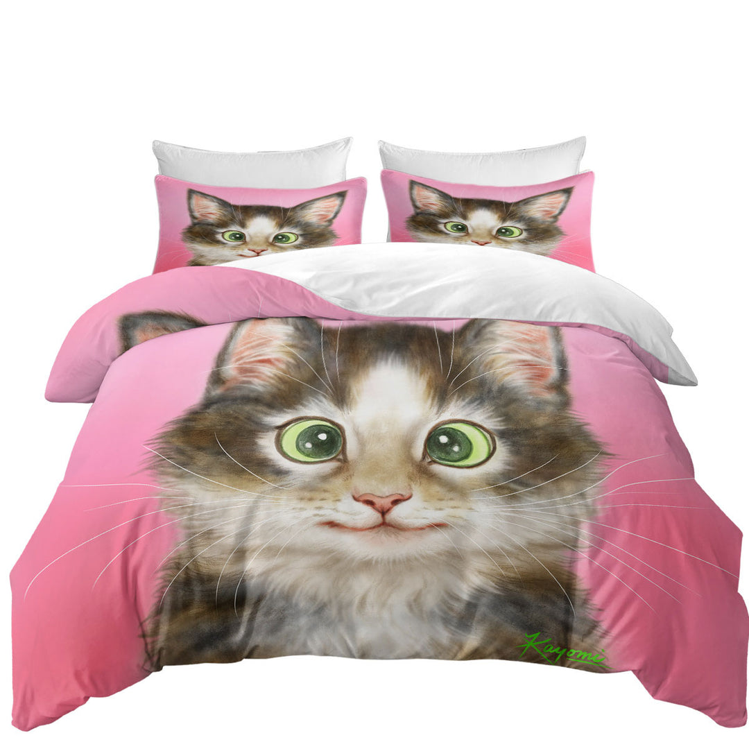 Duvet Cover set with Cute Cats Drawings Sweet Black Brown Kitten