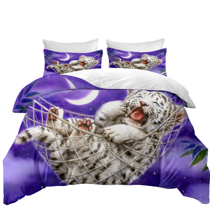 Duvet Cover set with Cute Hammock White Tiger Cub