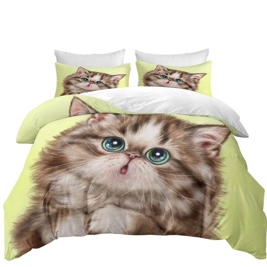Duvet Cover set with Cute Kittens Drawings Brown Tabby Kitty Cat