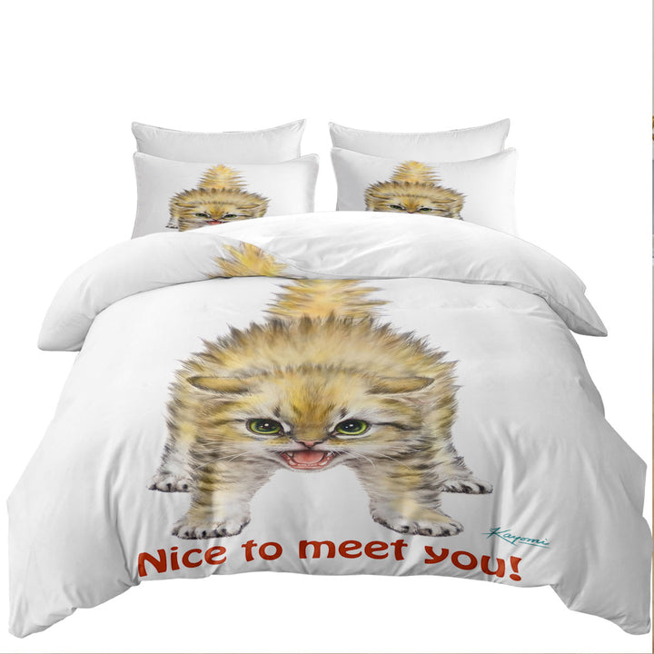 Duvet Cover set with Funny Cats Aggressive Kitten