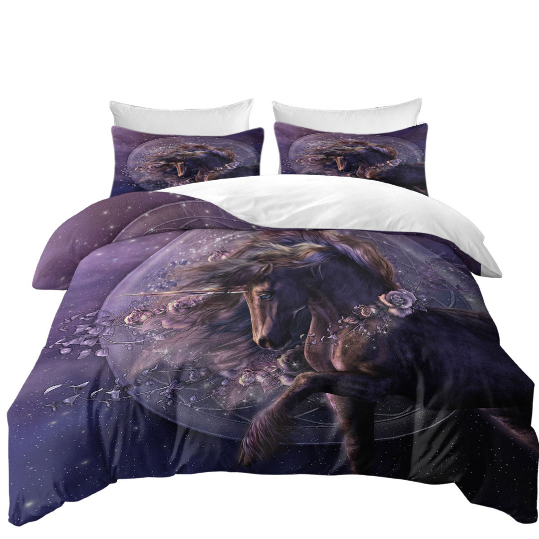 Duvet Cover set with Purple Roses and the Black Rose Horse