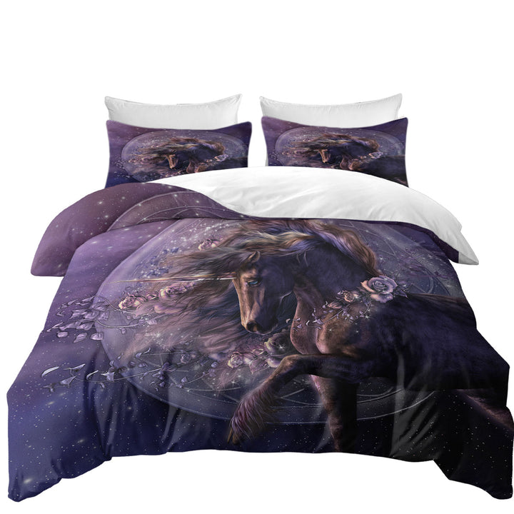 Duvet Cover set with Purple Roses and the Black Rose Horse
