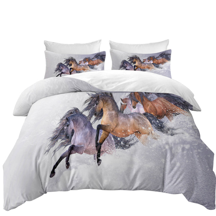 Duvet Cover set with Winters Flight Snow Running Wild Horses