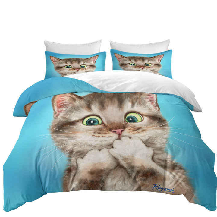 Duvet Cover with Adorable Cat Sweet Regretful Kitten