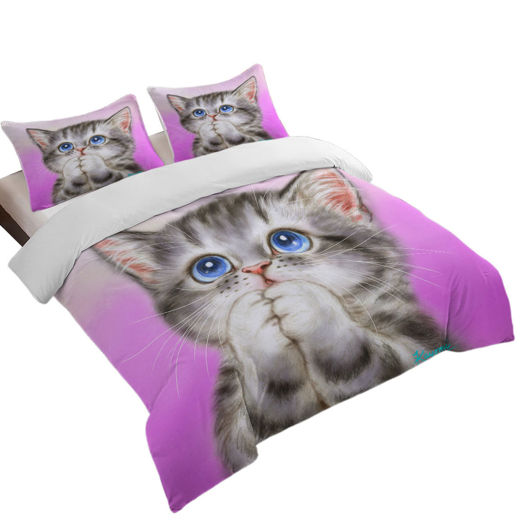 Duvet Cover with Adorable Kitten Begs for Love Cute Cats Painting