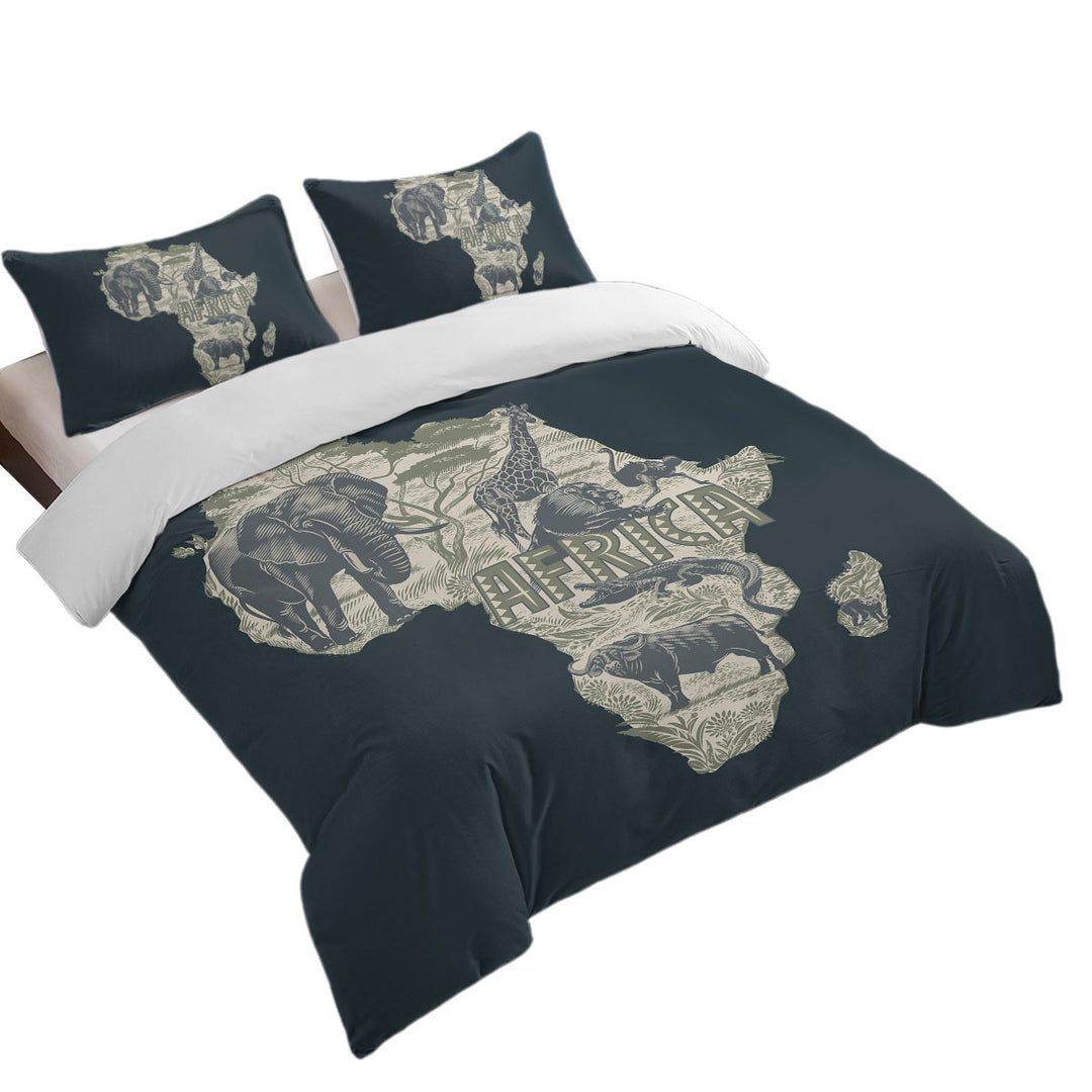 Duvet Cover with Africa Map and Animals