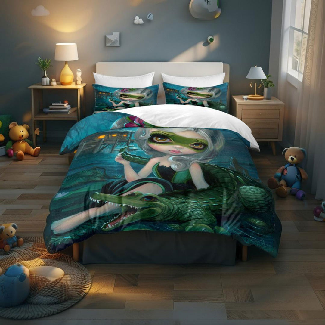 Duvet Cover with Alligator Girl in Kids Room