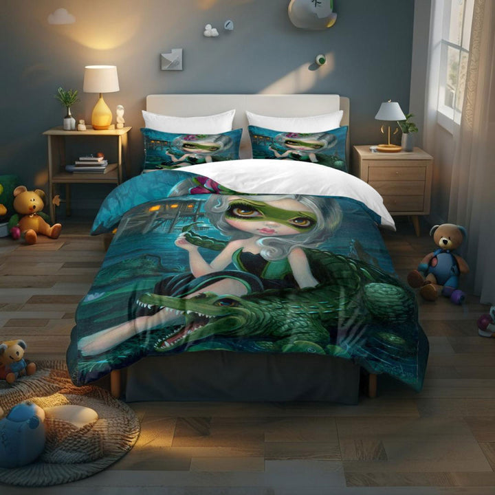 Duvet Cover with Alligator Girl in Kids Room
