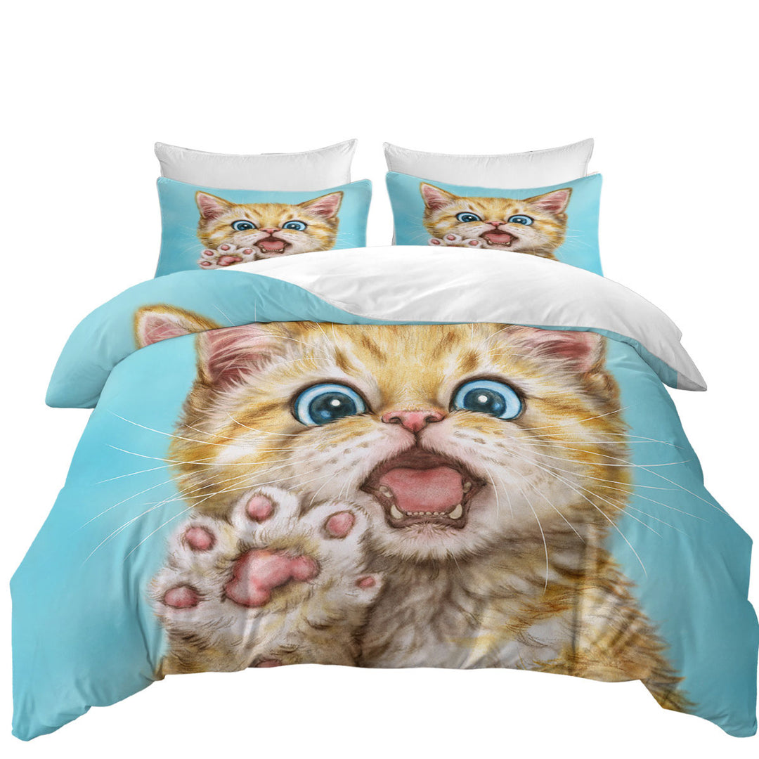 Duvet Cover with Art Drawing Cats Beautiful Ginger Kitten