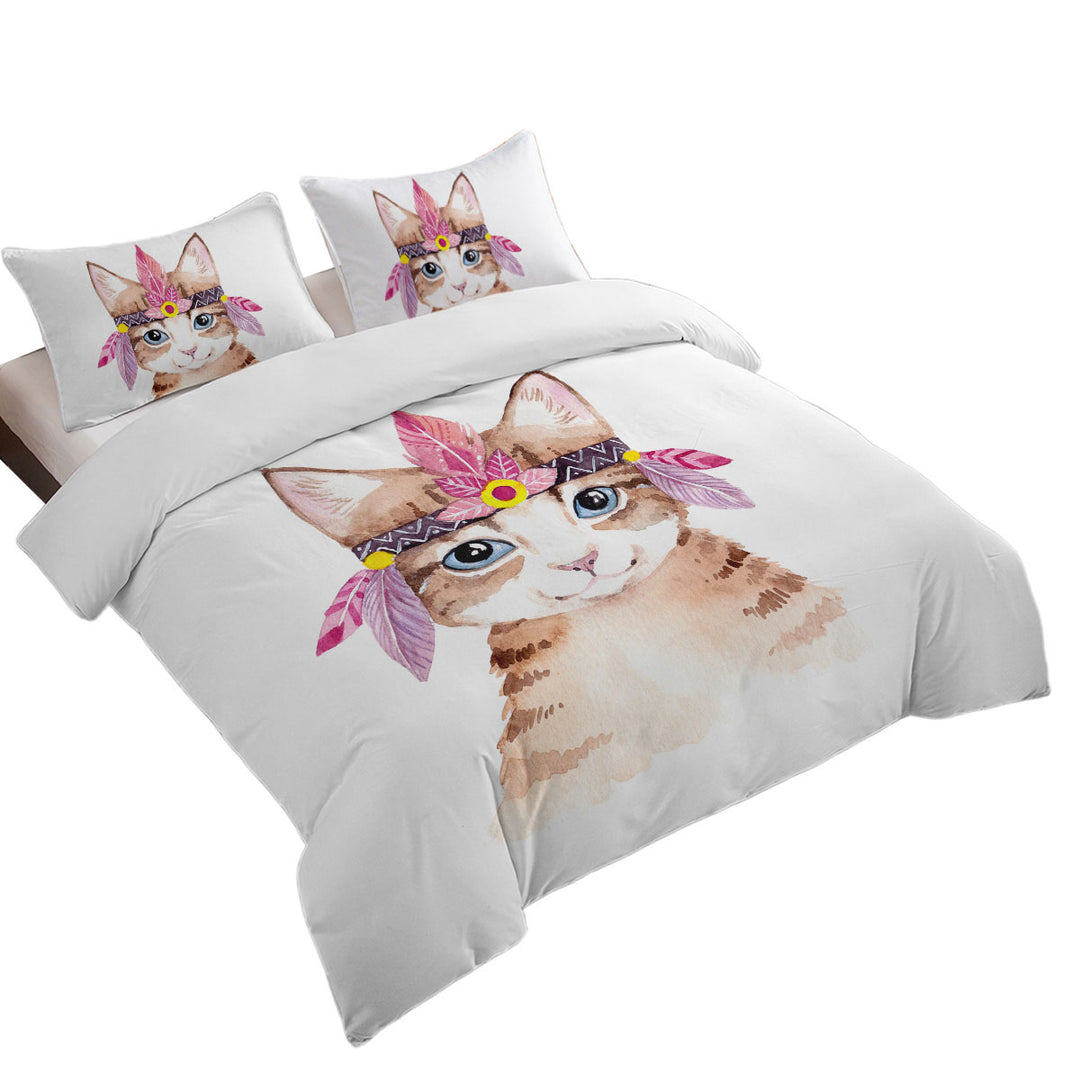 Duvet Cover with Art Painting Adorable Native American Kitten