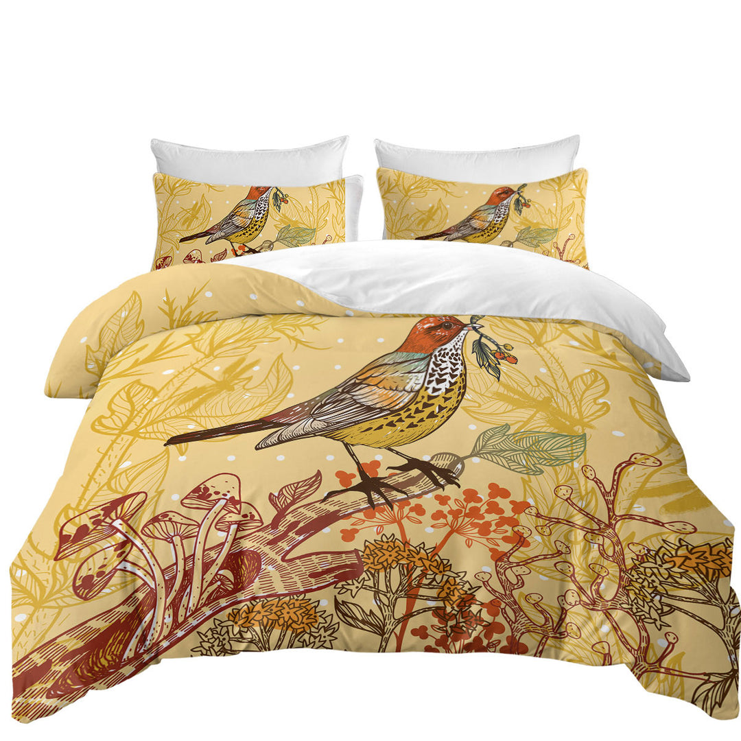 Duvet Cover with Autumn Colored Bird