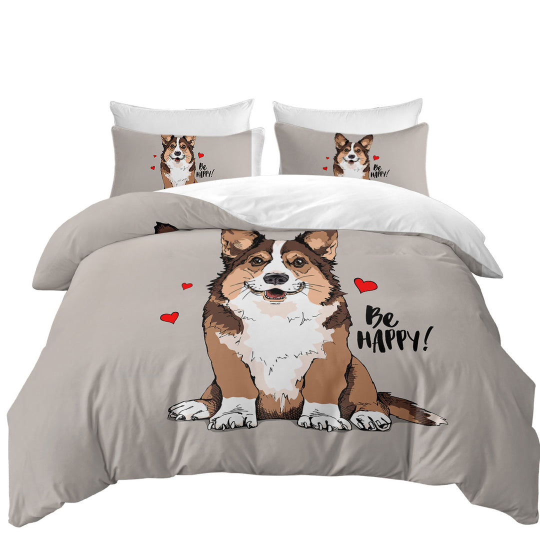 Duvet Cover with Be Happy with a Loving Cute Dog Puppy