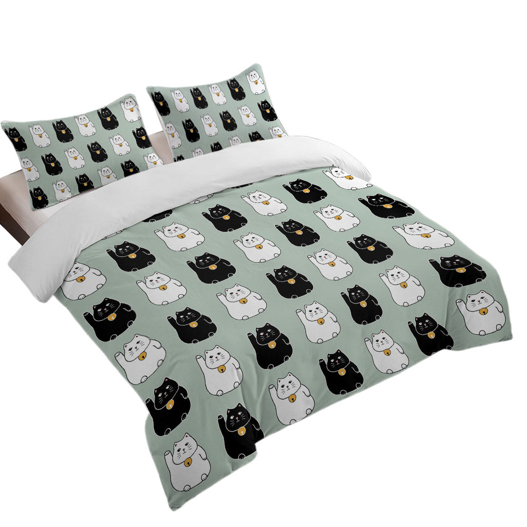 Duvet Cover with Black and White Lucky Cats
