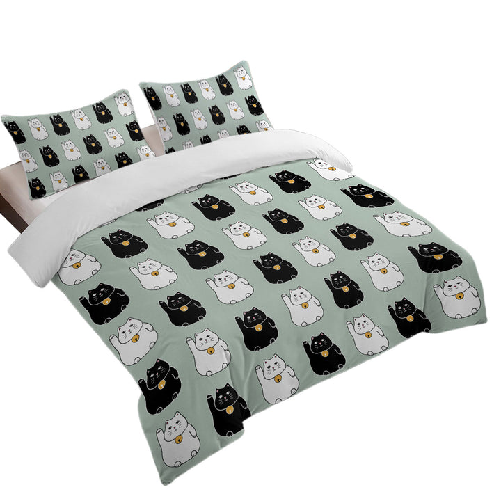 Duvet Cover with Black and White Lucky Cats