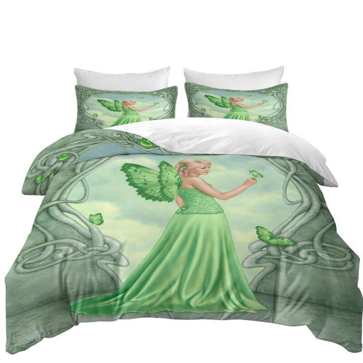 Duvet Cover with Butterflies and Green Peridot Butterfly Girl
