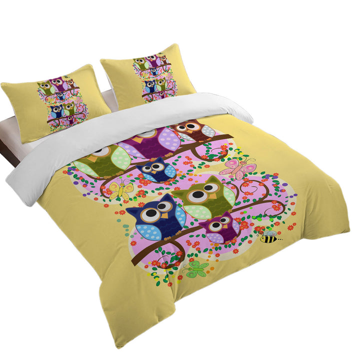 Duvet Cover with Children Cute Multi Colored Owls