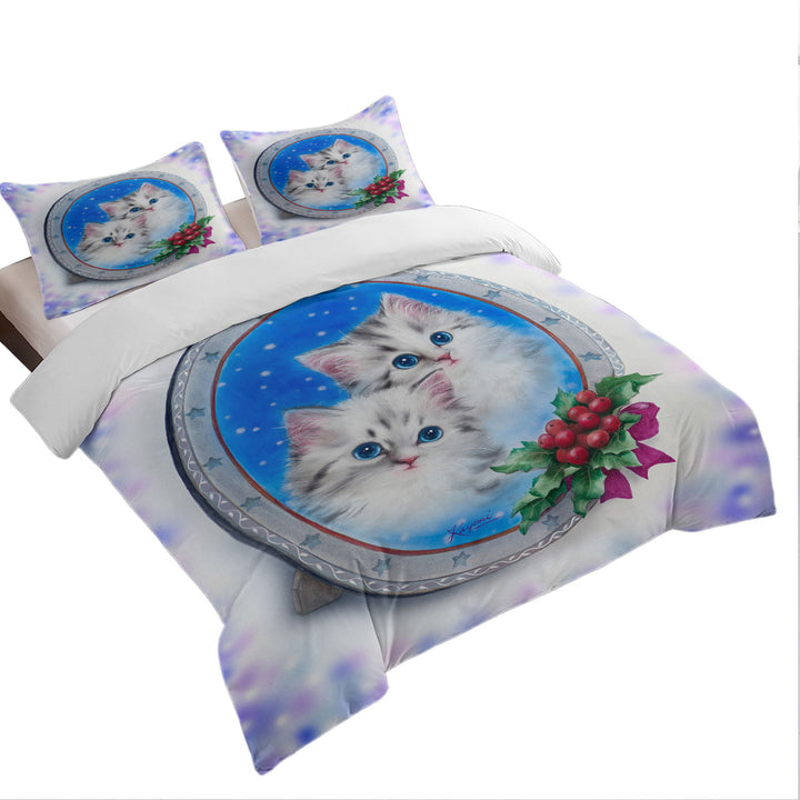 Duvet Cover with Christmas Design Cute Kittens Holiday Portrait