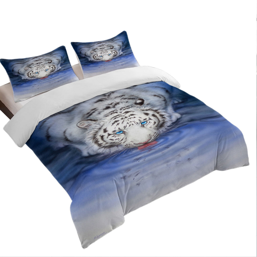 Duvet Cover with Cool Wildlife Animal Art White Tiger Oasis