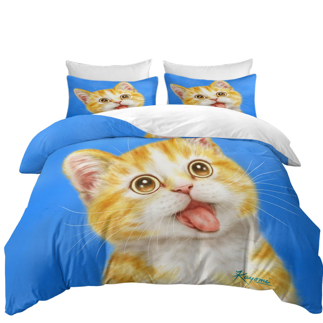 Duvet Cover with Cute Art for Kids Happy Kitty Cat