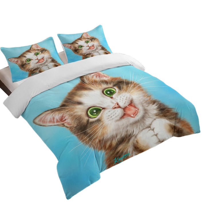 Duvet Cover with Cute Art for Kids Sweet Innocent Kitty Cat