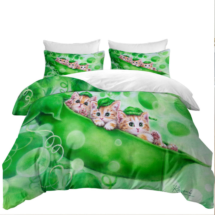 Duvet Cover with Cute Cats Art Drawing Peapod Ginger Kittens