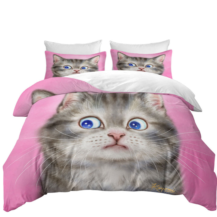 Duvet Cover with Cute Cats Designs for Kids Worried Kitten