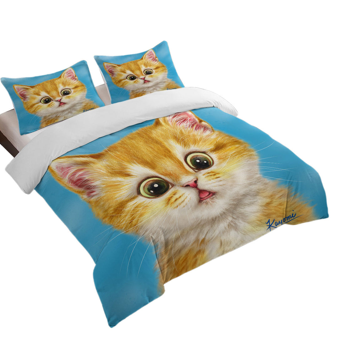 Duvet Cover with Cute Ginger Cats Designs Surprised Kitten
