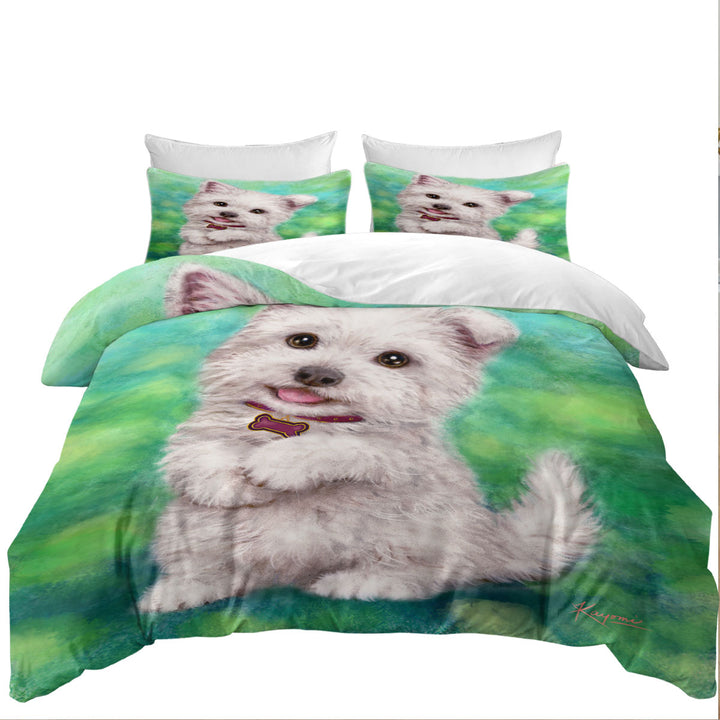 Duvet Cover with Cute Pet Drawing Westie Terrier Dog Puppy