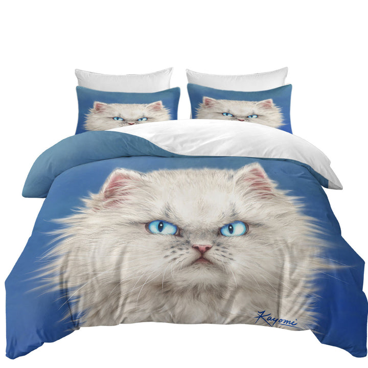 Duvet Cover with Cute White Angry Kitten