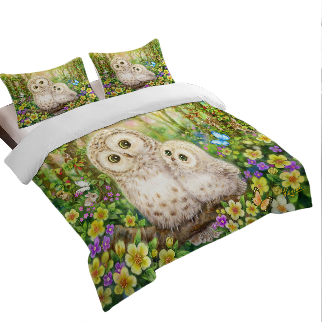 Duvet Cover with Cute Wildlife Animal Art Adorable Owls