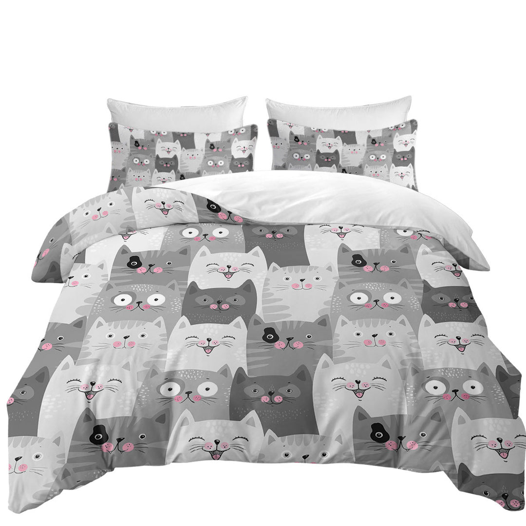 Duvet Cover with Cute and Sweet Grey Cats