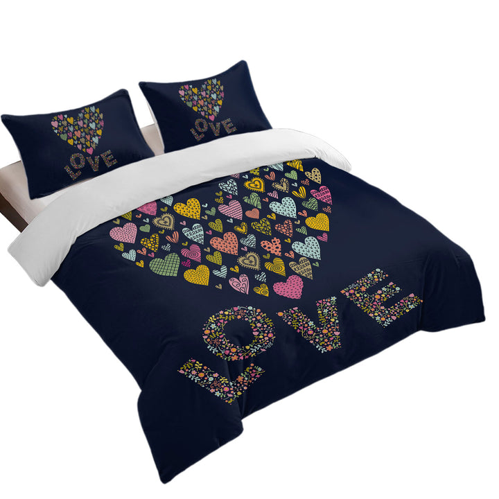 Duvet Cover with Floral Love and Multi Colored Heart of Hearts