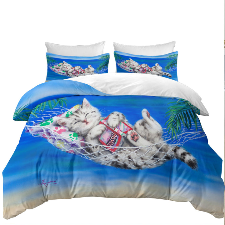 Duvet Cover with Funny Cats Designs Beach Hammock Grey Kitten