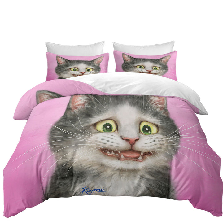 Duvet Cover with Funny Cats Drawings the Traumatized Kitten