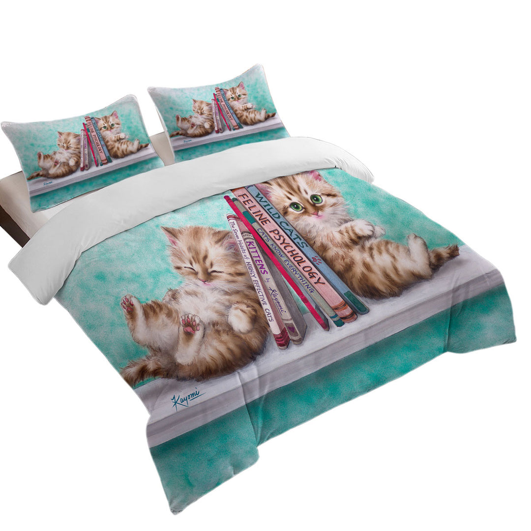 Duvet Cover with Funny Cute Cats Designs Books and Kittens